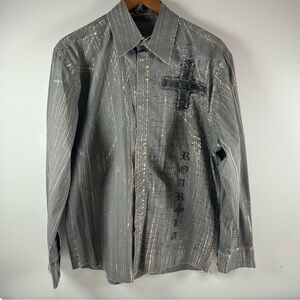 ROAR  Embroidered Old English Royal Descent Lettering Gray Long Sleeve Men SizeL